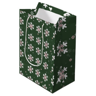 Pink White Snowflakes Green Medium Gift Bag