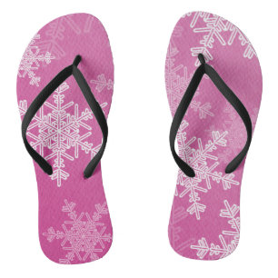 Pink White Snowflakes Minimalist Christmas Flip Flops