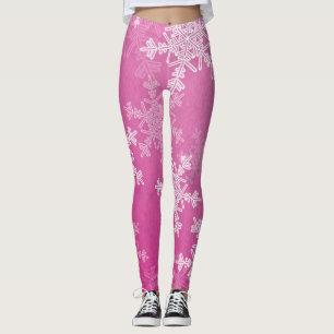Pink White Snowflakes Minimalist Christmas Leggings