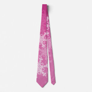 Pink White Snowflakes Minimalist Christmas Tie