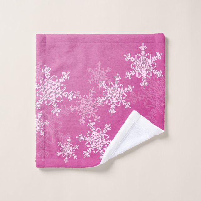 Pink White Snowflakes Minimalist Christmas Wash Cloth (Wash Cloth)