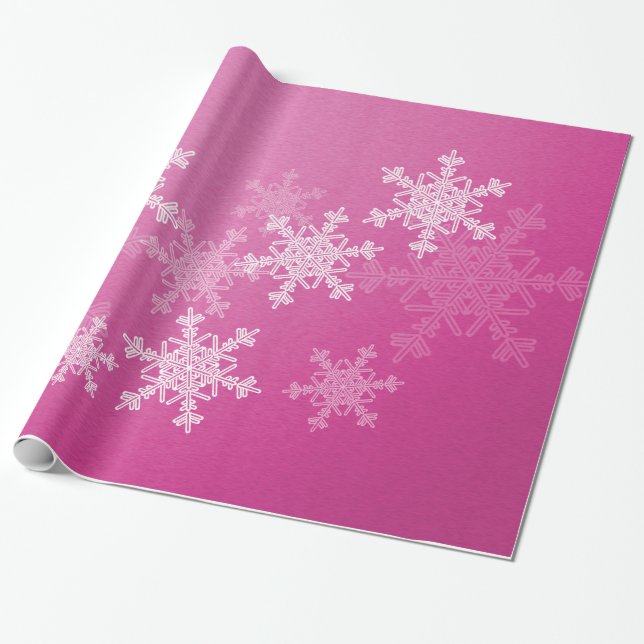 Pink White Snowflakes Minimalist Christmas Wrapping Paper (Unrolled)