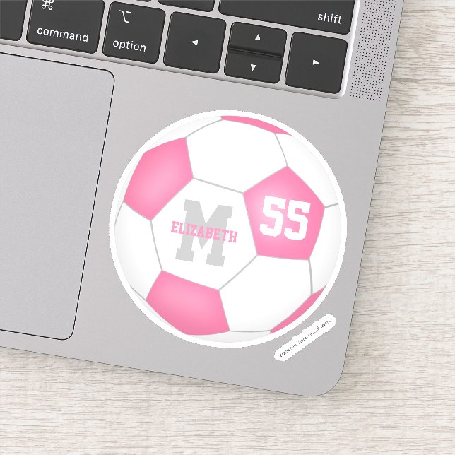 Pink white soccer ball girls personalized  (Detail)