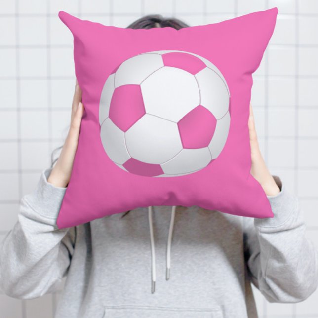 Pink white soccer ball  - monogrammed throw pillow (Creator Uploaded)