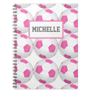 Pink white soccer ball pattern - add name notebook