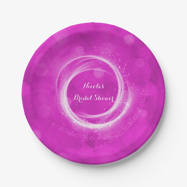 Pink & White Sparkle Cinderella Any Event Party Paper Plate (Front)