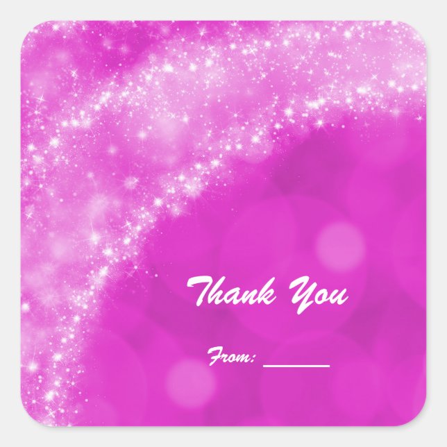 Pink & White Sparkle Cinderella Any Event Party Square Sticker (Front)