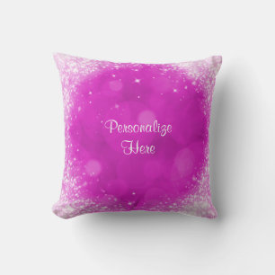 Pink & White Sparkle Glamour Faux Glitter Throw Pillow