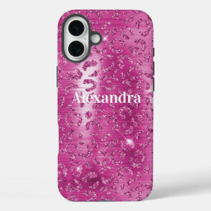 Pink White Sparkle Leopard Print iPhone 16 Plus Case