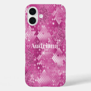 Pink White Sparkle Leopard Print iPhone 16 Plus Case