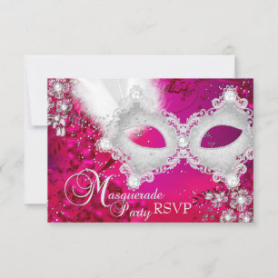 Pink White Sparkle Mask Masquerade Party RSVP