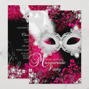 Pink & White sparkle Mask Masquerade Sweet 16 Invitation