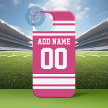 Pink White Sports Jersey with Name and Number iPhone 16 Case<br><div class="desc">This sporty design is perfect for any female athlete playing lacrosse,  soccer or softball. You change the numbers to your lucky number or even a special age for a birthday celebration.</div>