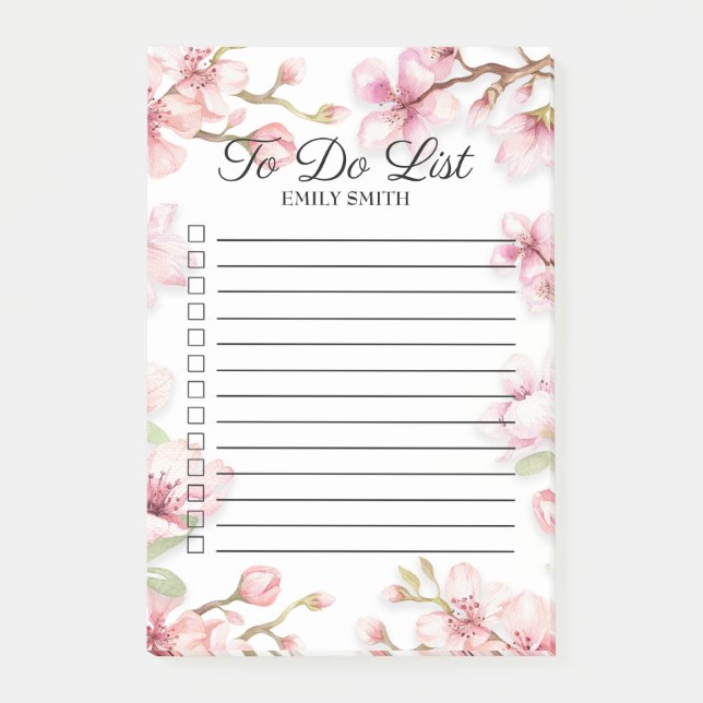 Pink White Spring Floral Checkbox To Do Post-it Notes (Front)