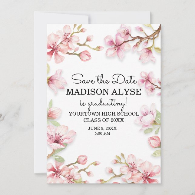 Pink White Spring Garden Floral Graduation Invitation (Front)