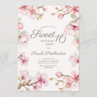 Pink White Springtime Floral Sweet 16 Birthday