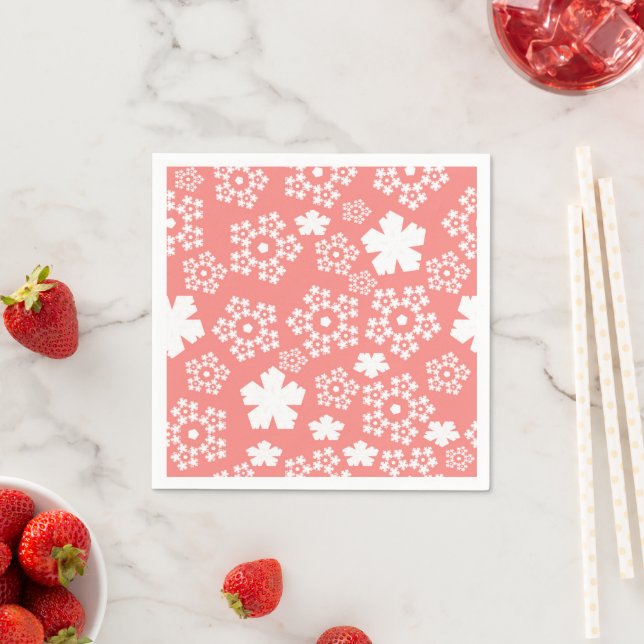 Pink & White Star & Snowflake Pattern Napkin (Insitu)