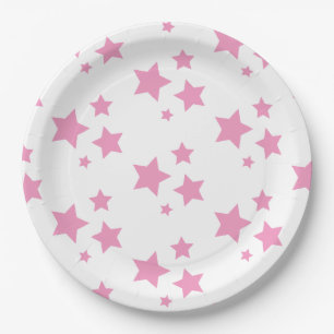 Pink White Stars Modern design Party Supplies Paper Plate