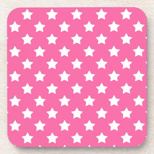 Pink White Stars Pattern Decorative Coaster (Front)
