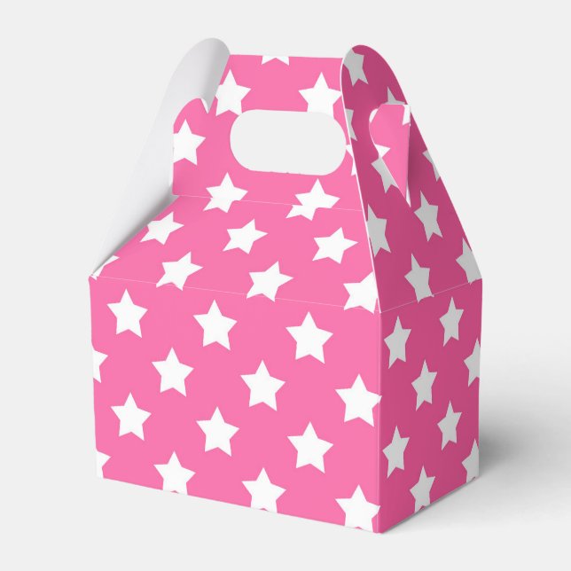Pink White Stars Pattern Decorative Favor Box (Front Side)
