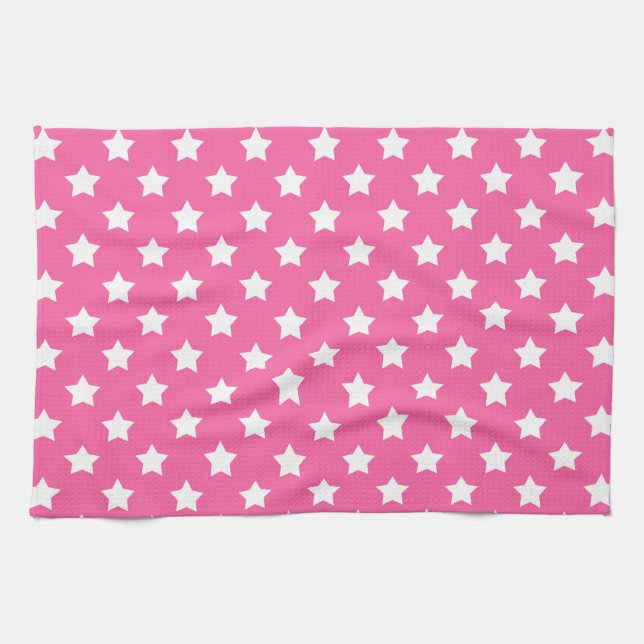 Pink White Stars Pattern Decorative Kitchen Towel (Horizontal)
