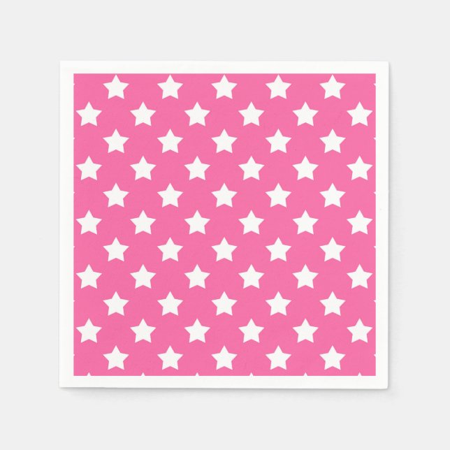 Pink White Stars Pattern Decorative Napkin (Front)