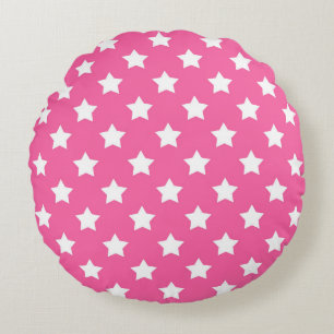 Pink White Stars Pattern Decorative Round Pillow