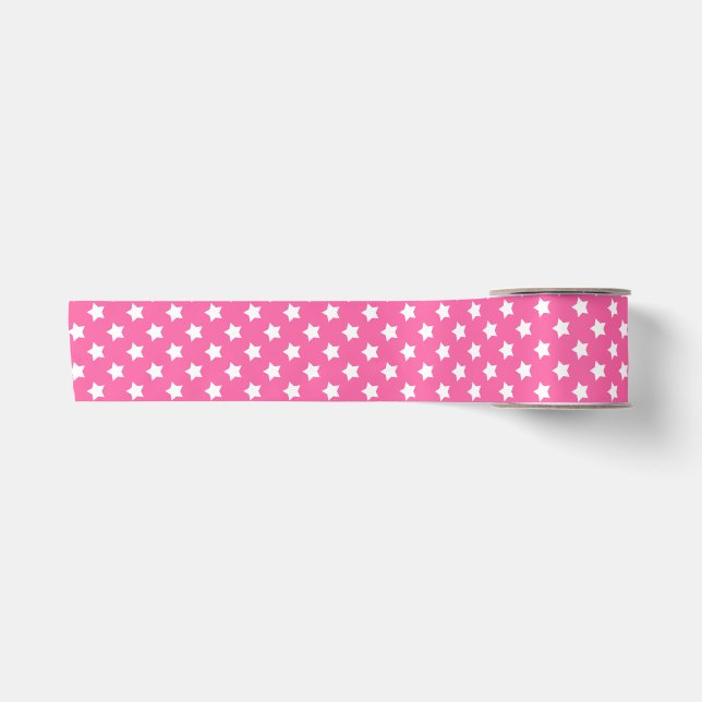 Pink White Stars Pattern Decorative Satin Ribbon (Front)