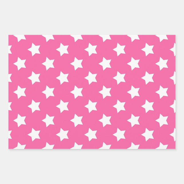 Pink White Stars Pattern Decorative Wrapping Paper Sheet (Front)