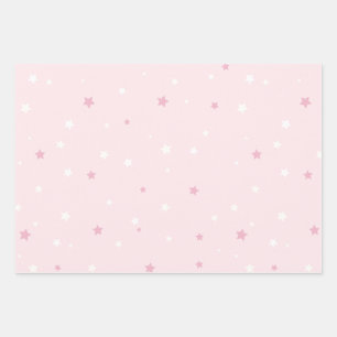 Pink White Stars Pattern Wrapping Paper Sheet