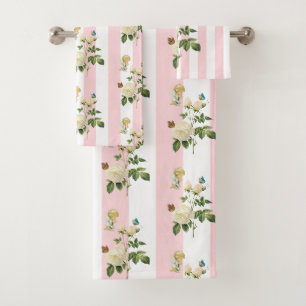 Pink & White Stripe Bathroom Towel Sets Angel