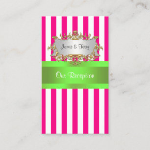 Pink White Stripe, Lime Green Ribbon Placecard