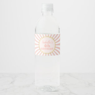 Pink White Striped Gold Glitter Confetti Birthday Water Bottle Label