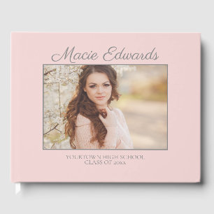 Pink White Striped Graduation Senior Photo Guest Book
