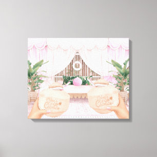 Pink & White Striped Hotel Pool Cabana   Coconut  Canvas Print