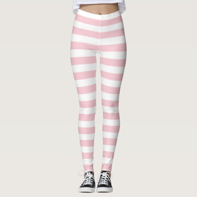 Pink & White Striped Leggings (Front)