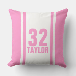 Pink & White Striped Sports Jersey Throw Pillow