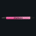 Pink White Stripes Art Custom Name Cute Gift Favou Black Ink Pen<br><div class="desc">Designed with cool & stylish stripes patterns in ombre pink and white background with text template for custom name. You may change the colours as you wish! Great for gift giving or party favours!</div>