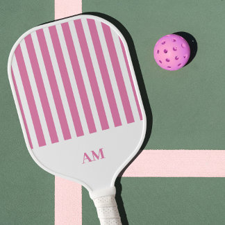 Pink & White Stripes Country Club Monogram Pickleball Paddle