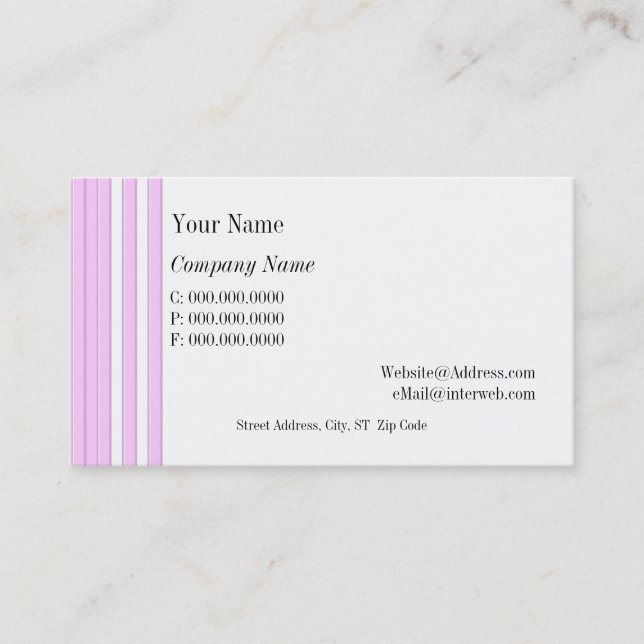 Pink White Stripes Custom Business Cards (Front)