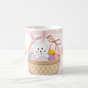 Pink & White Stripes Easter Bunny In Basket Coffee Mug