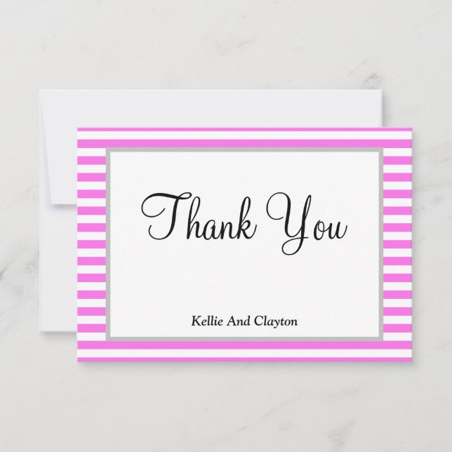 Pink/White Stripes Framed Thank You Card (Front)
