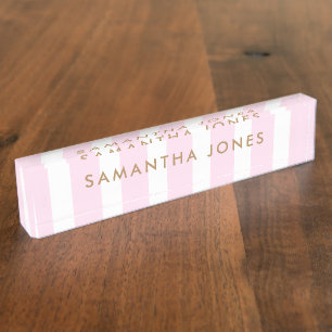 pink white Stripes Gold Classic Personalized Nameplate