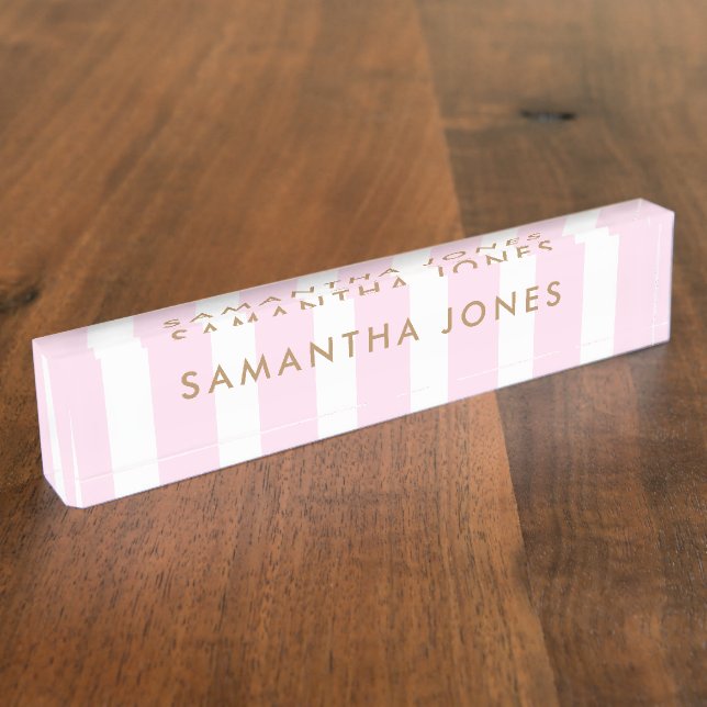 pink white Stripes Gold Classic Personalized Nameplate (Side)