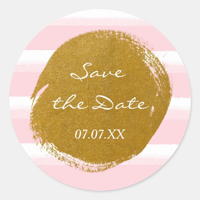 Pink White Stripes & Gold Foil Watercolor Sticker (Front)