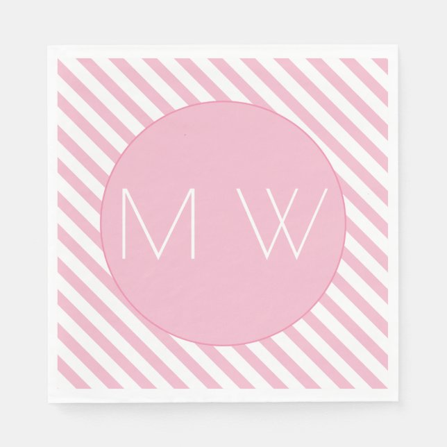 Pink & White Stripes Monogram Paper Napkins (Front)