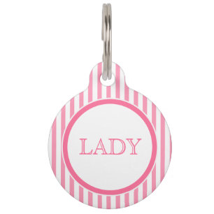 Pink & white stripes Personalized Pet Tag