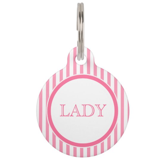 Pink & white stripes | Personalized Pet Tag