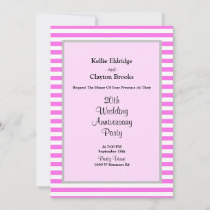 Pink/White Stripes Wedding Anniversary Party Invitation