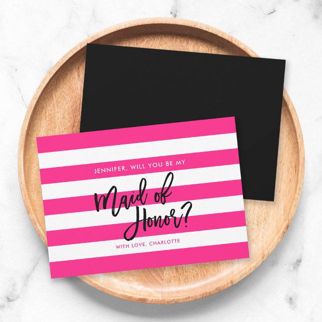 Pink White Stripes Will You Be My Maid of Honour Invitation (Creator Uploaded)